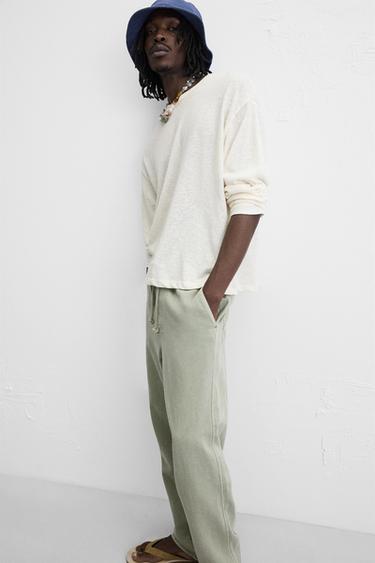 PANTALON EN COTON ET EN LIN - Kaki clair de Zara - Image 4