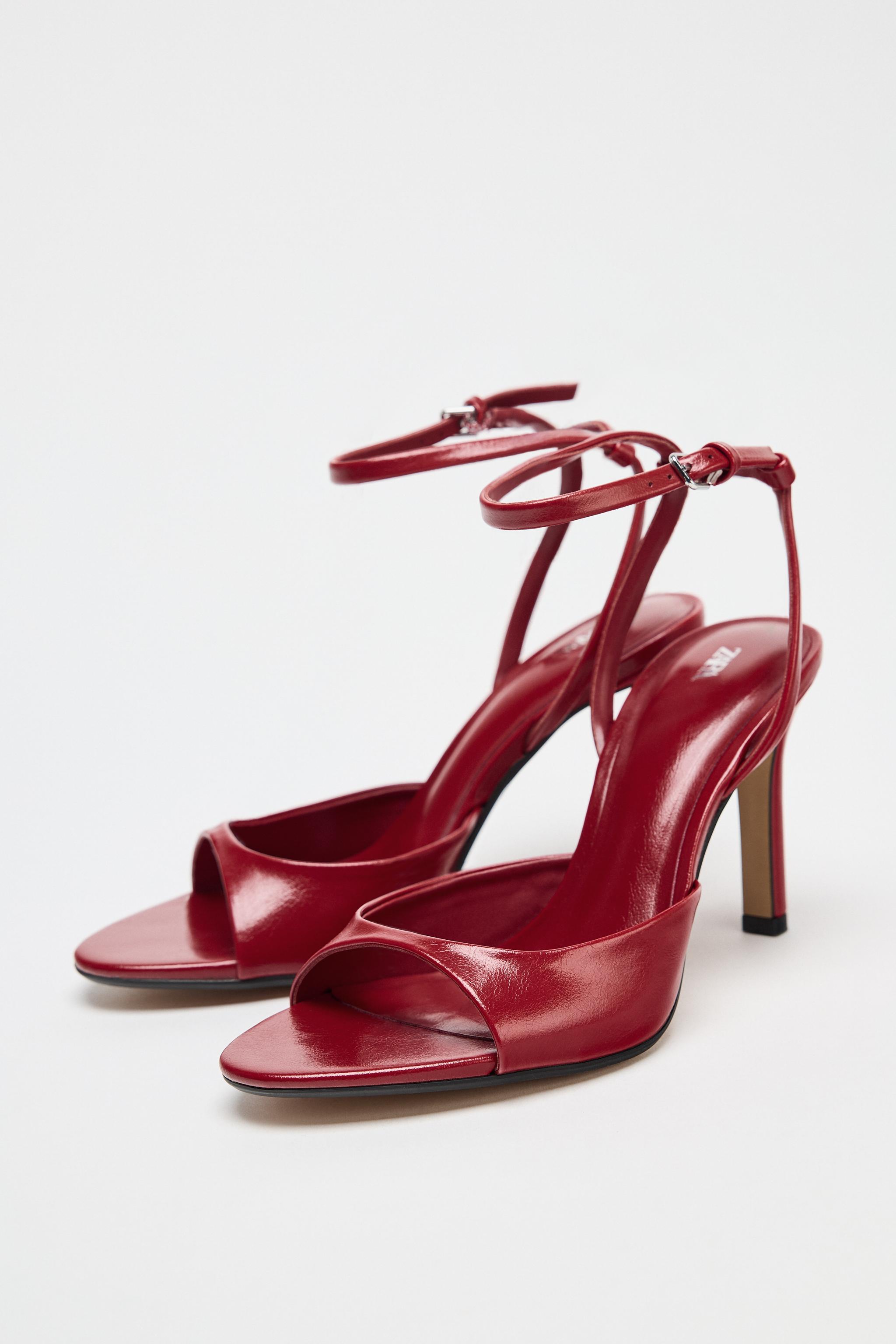 ☆ドイツ発*ZARA*新作*アンクルストラップヒールサンダル/RED☆ レザーストラップサンダル - レッド | ZARA Japan / 日本
