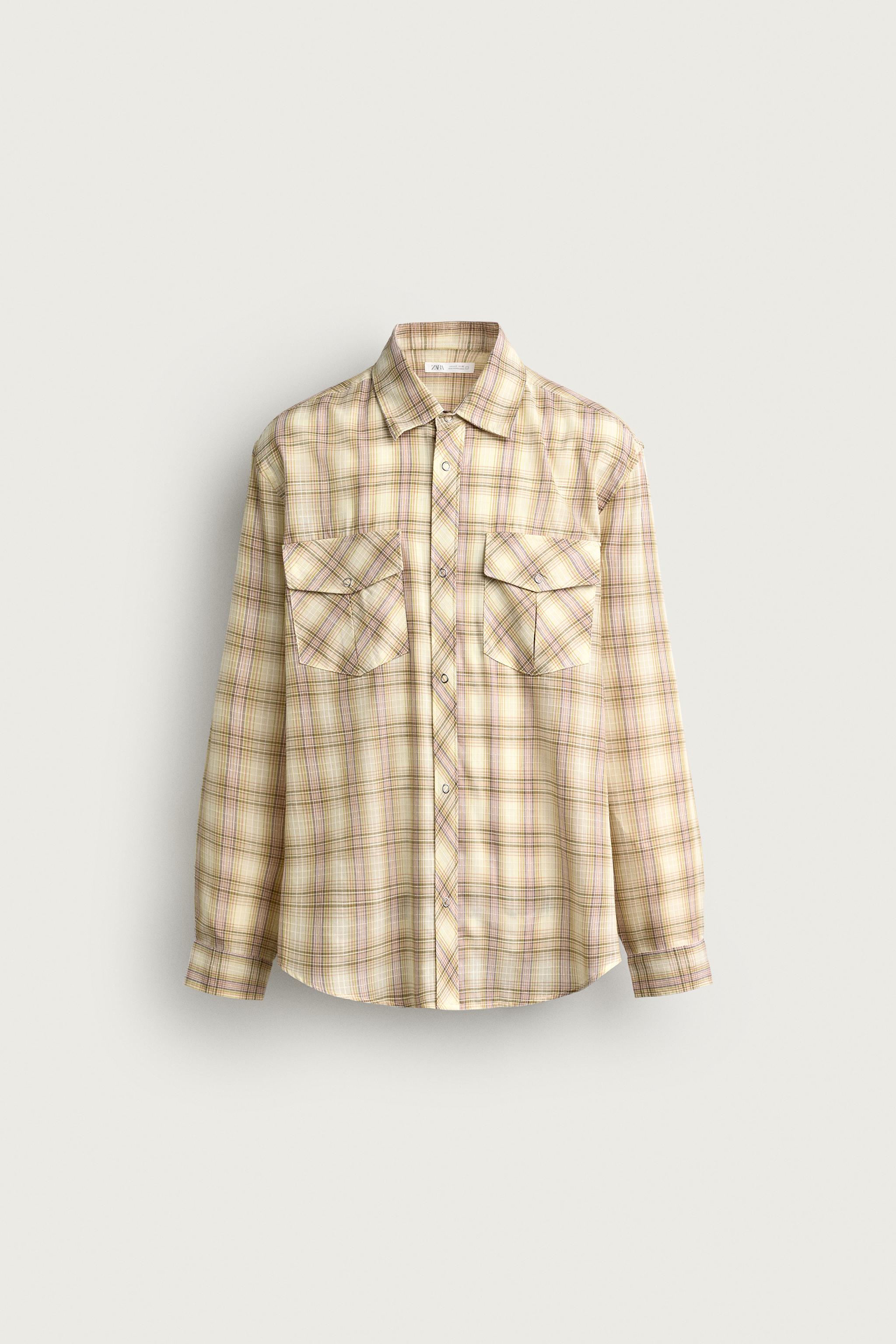 RELAXED-FIT PLAID SHIRT WITH POCKETS — Sand