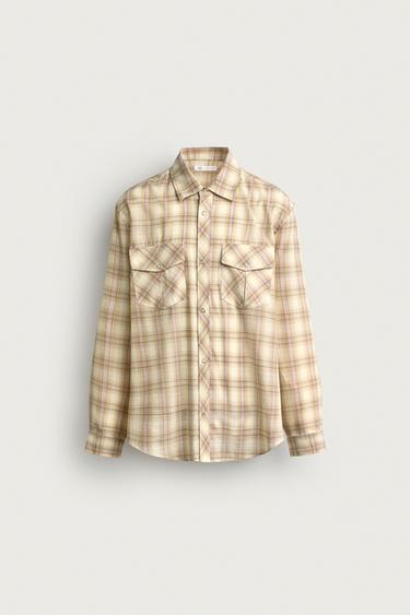 RELAXED FIT CHECK SHIRT WITH POCKETS - Sand by Zara