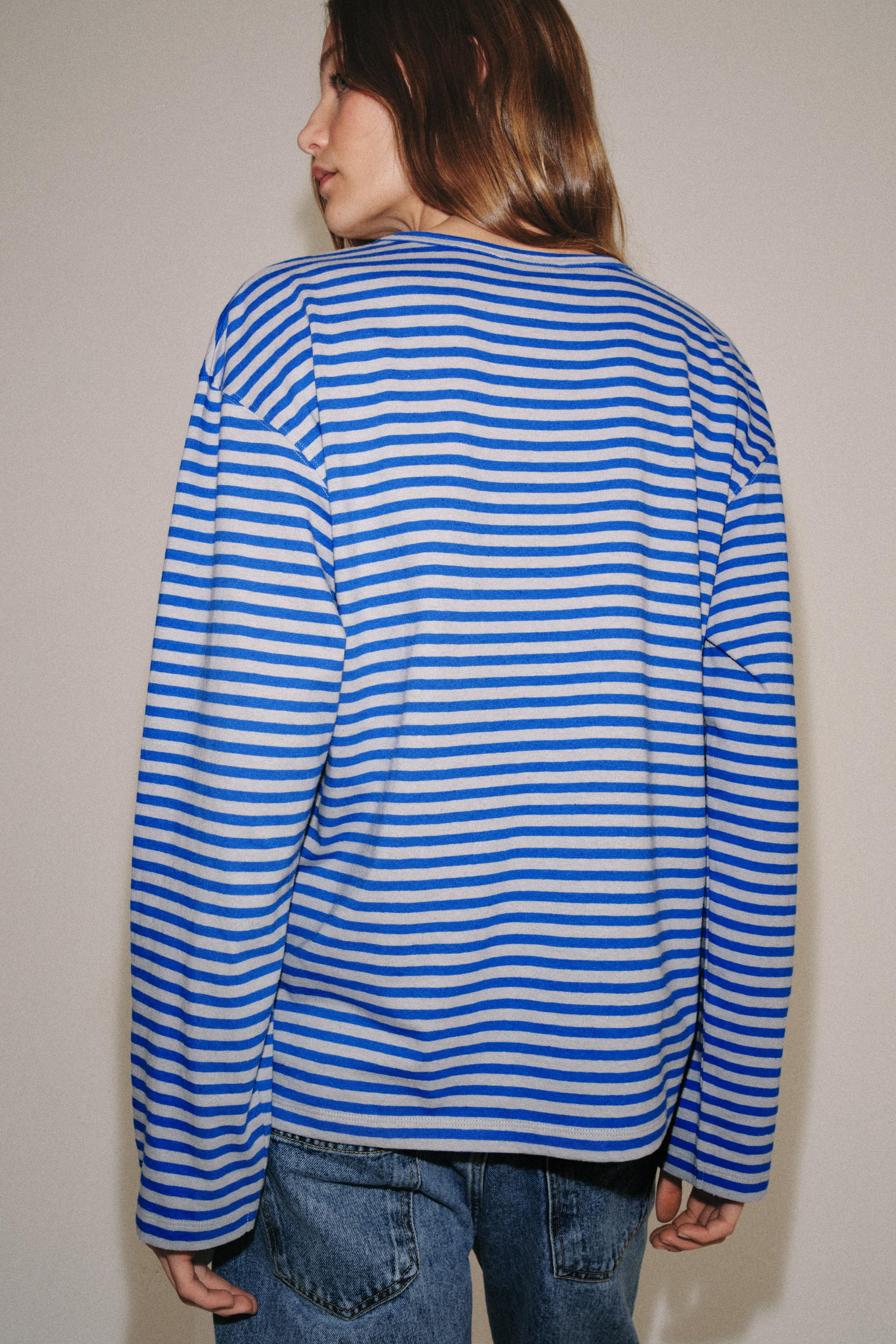 T-SHIRT À RAYURES EN COTON ET LIN