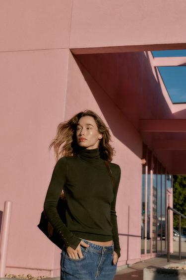 BASIC PLAIN KNIT JUMPER - Dark khaki by Zara - Image 5