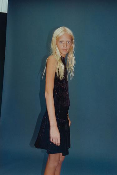 Zara SPARKLY VELVET SKIRT - Midnight blue