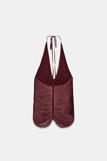 TOP HALTER À FRANGES - Prune de Zara - Image 5