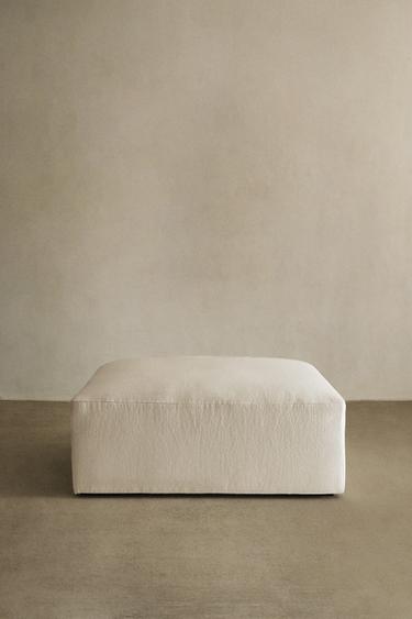 POUFFE WITH REMOVABLE WASHED LINEN COVER - Oyster-white by Zara