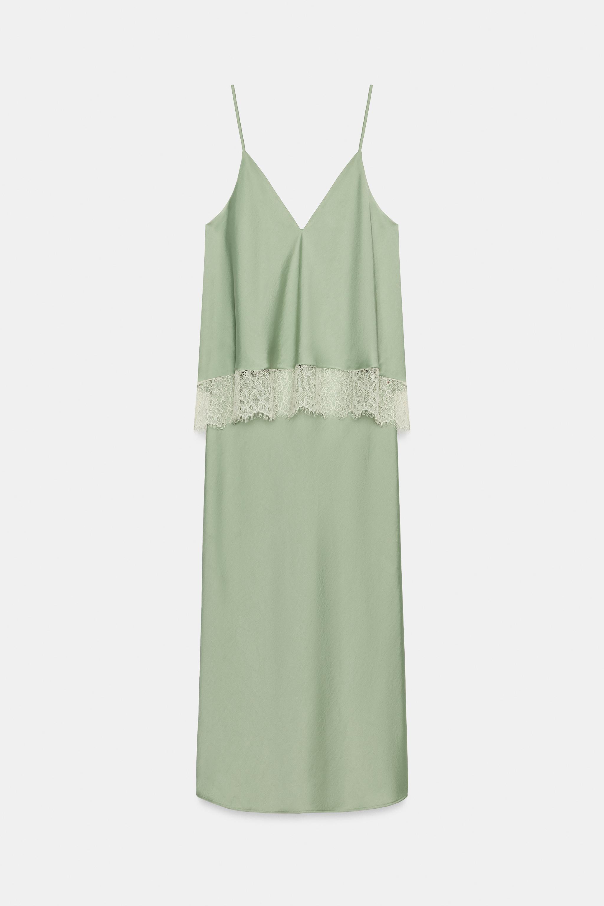 Lace-Trimmed Satin Midi Slip Dress