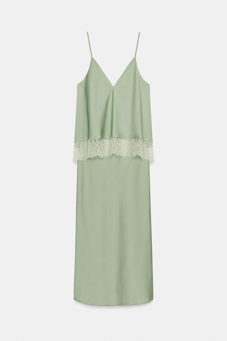 Vestido camisero midi de encaje contrastante 8