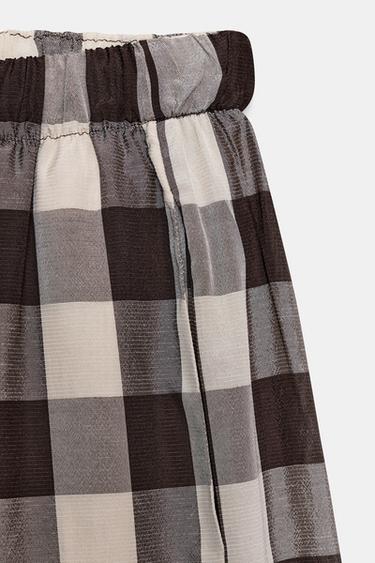 ZW COLLECTION GINGHAM CHECK TROUSERS - Brown / Ecru by Zara - Image 8