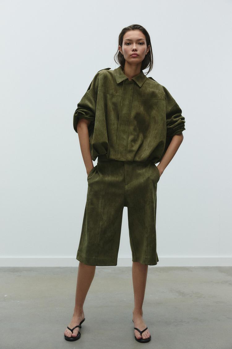 Green Suede Bomber Jacket Khaki Jacket Zara FAUX SUEDE BOMBER