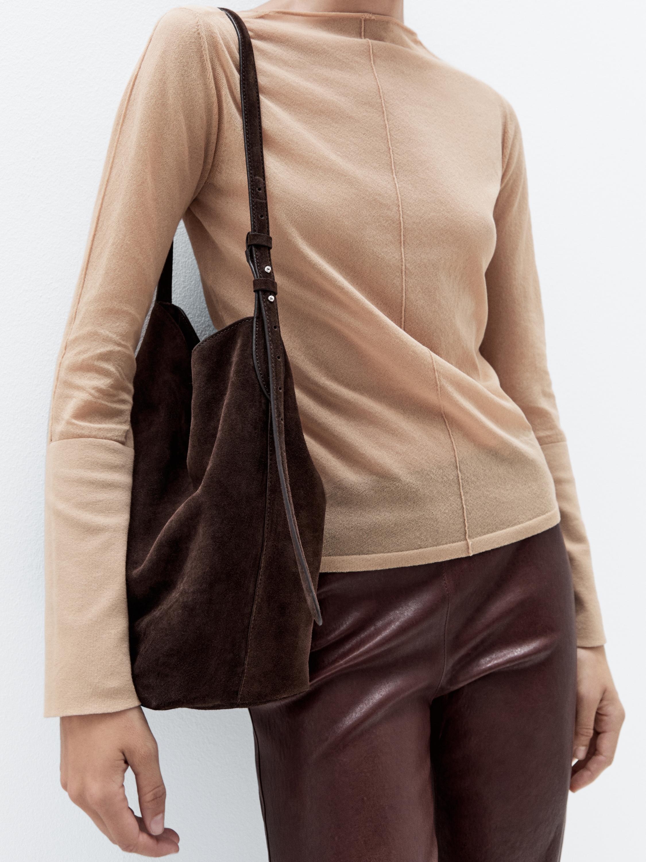 Sac seau en croûte de cuir