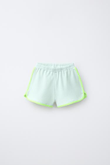 NEON CONTRAST WAFFLE BERMUDA SHORTS - Blue / Green by Zara - Image 0