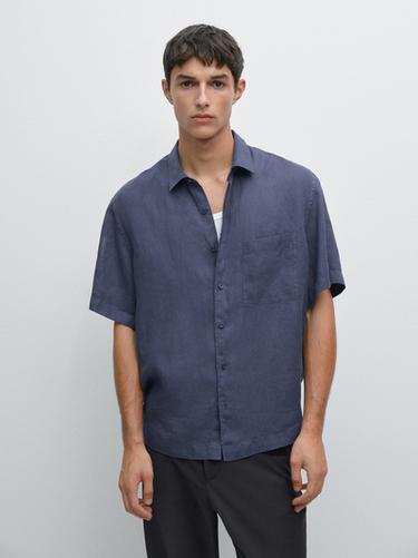 Zara 100% linen short sleeve shirt - Blue