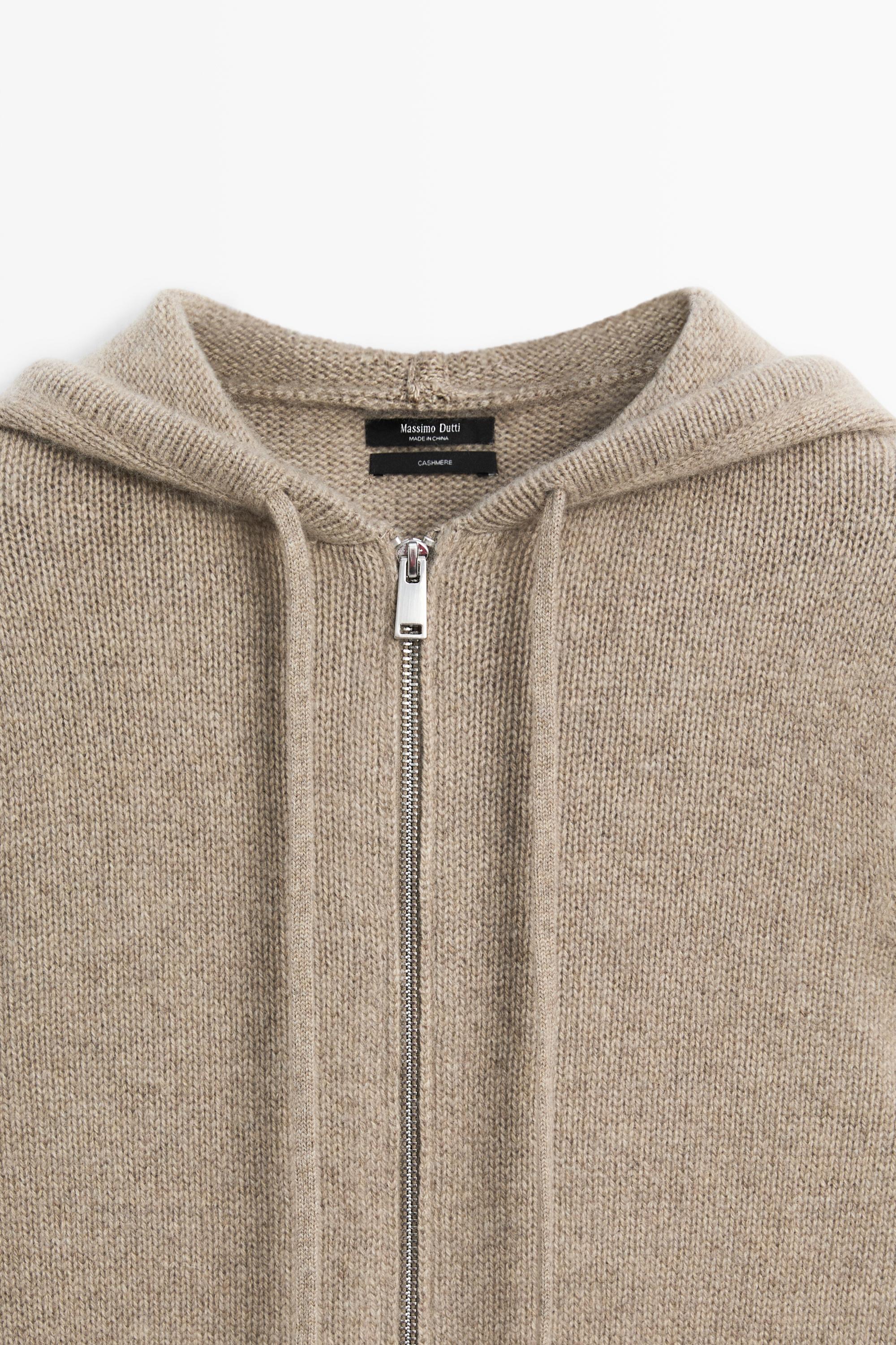 100% cashmere hooded zip-up cardigan