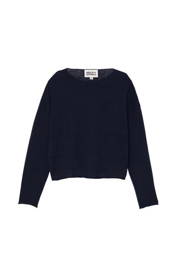 CROPPED FIT LINEN - WOOL SWEATER - Navy blue by Zara