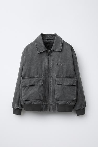 Zara WASHED EFFECT BOMBER JACKET - Gray - Image 0