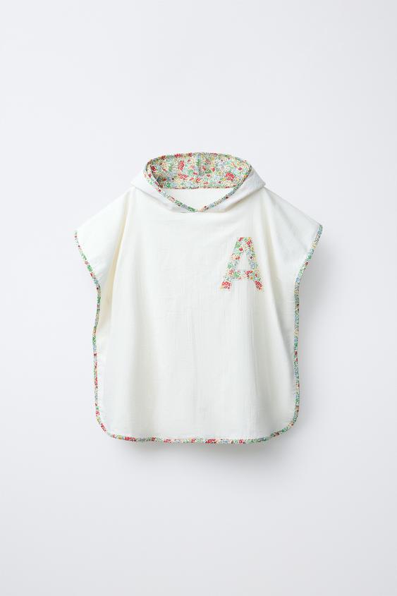 FLORAL INITIAL TEXTURED PONCHO TOWEL - A by Zara - Image 0