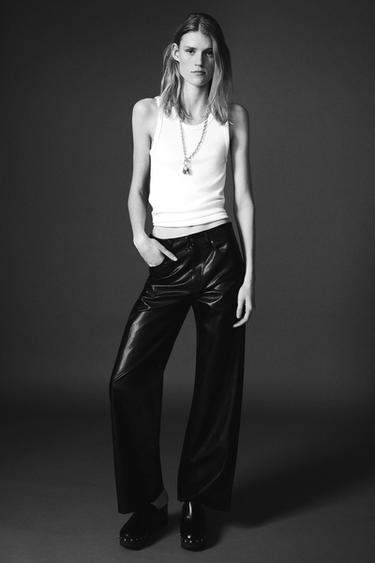 ZW COLLECTION FAUX LEATHER STRAIGHT TROUSERS - Black by Zara