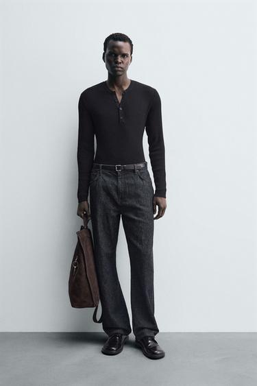 LIGHTWEIGHT HENLEY SWEATER - Black by Zara