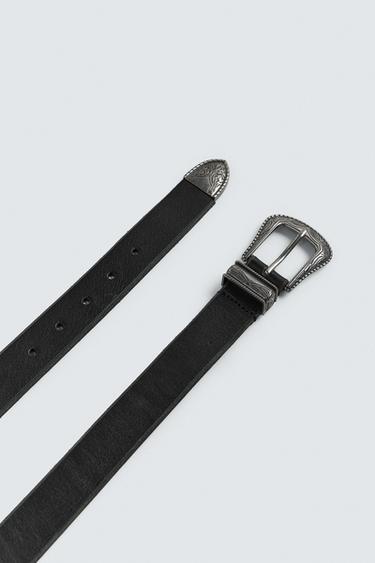 CEINTURE EN CUIR EFFET VINTAGE - Noir de Zara - Image 3