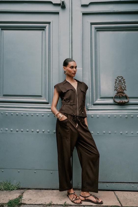 LINEN BEADED DRAWSTRING PANTS