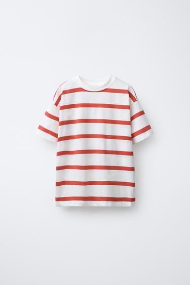 STRIPED T-SHIRT - White / Red by Zara - Image 0