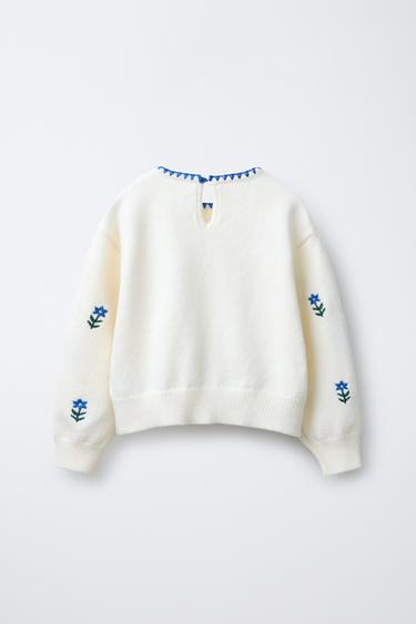 EMBROIDERED FLORAL KNIT SWEATER - Ecru by Zara - Image 1