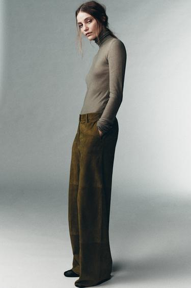 PANTALON 100% CUIR DE DAIM ÉDITION LIMITÉE - Vert olive de Zara - Image 3