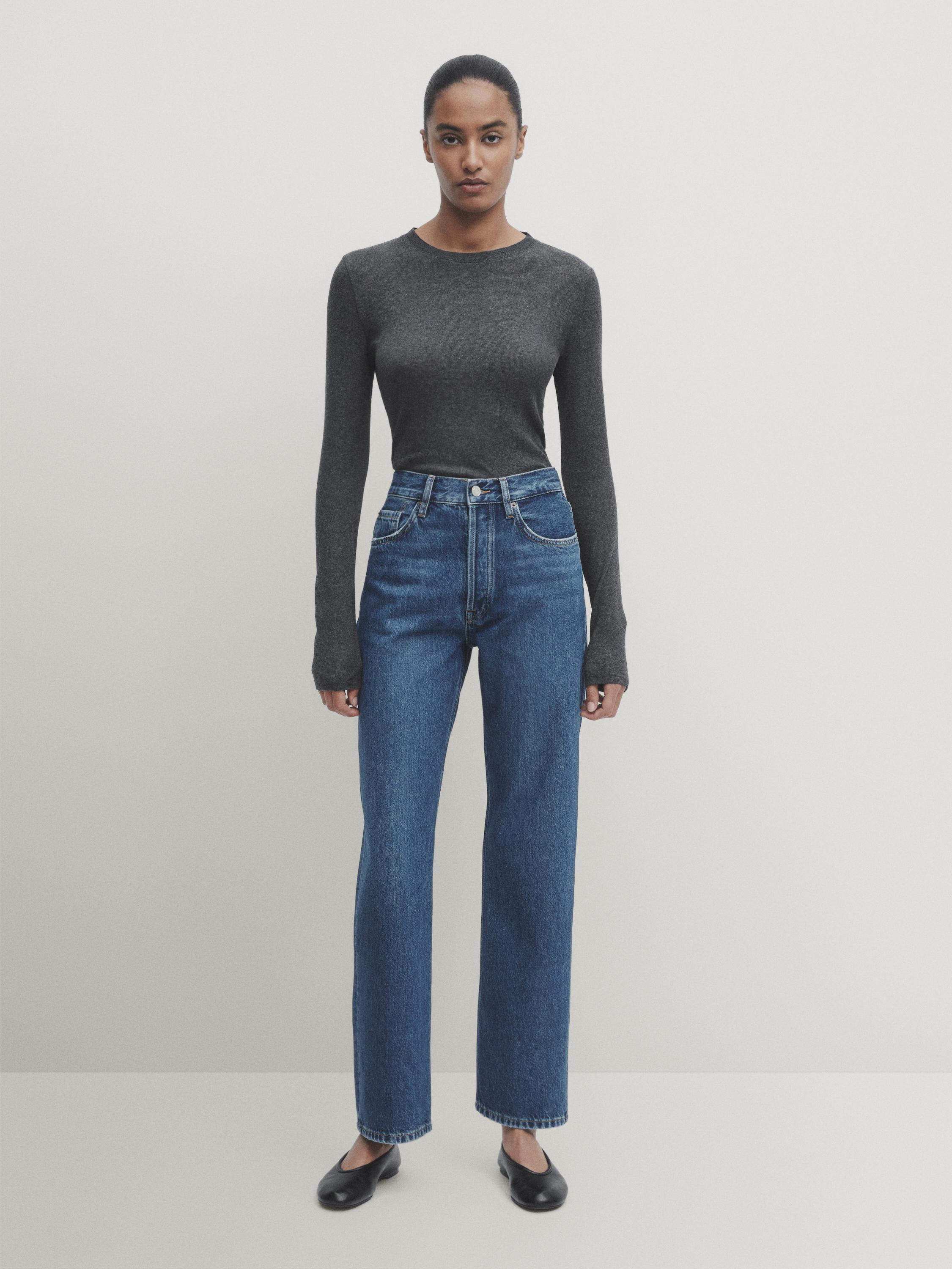 Straight fit high-waist jeans - Mid-blue | ZARA Canada