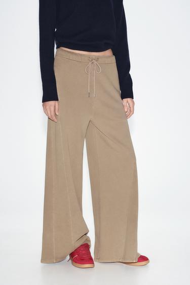 PANTALÓN LAVADO FELPA WIDE LEG - Visón de Zara