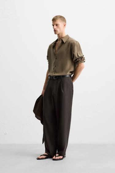 FLOWING PLEATED TROUSERS - Chocolate by Zara - Image 3