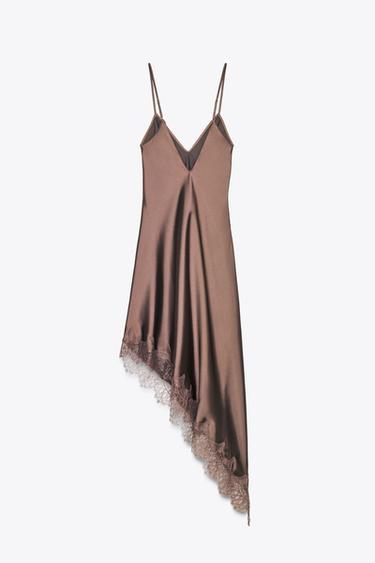 SATIN LACE DRESS - Chocolate by Zara - Image 7