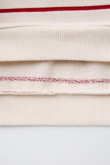 STRIPED SWEATSHIRT WITH LABEL - White / Red by Zara - Image 3