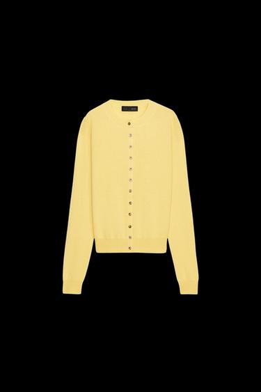 Zara 100% CASHMERE BUTTON CARDIGAN - Yellow - Image 0