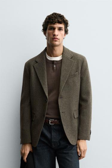 Zara 100% WOOL TEXTURED BLAZER - Multicolored