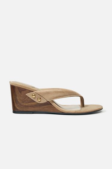 SPLIT SUEDE WEDGE SANDALS - Sand Brown by Zara