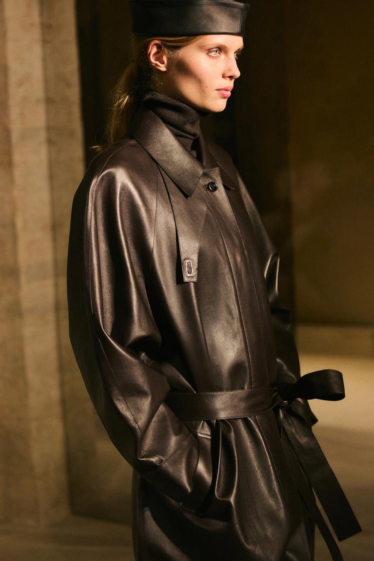 Long nappa leather trench coat with belt - LIMITED EDITION — Chocolate