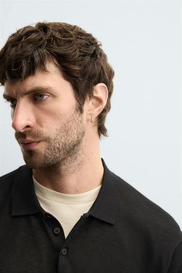 KNIT COTTON-SILK POLO SHIRT - Black by Zara - Image 5