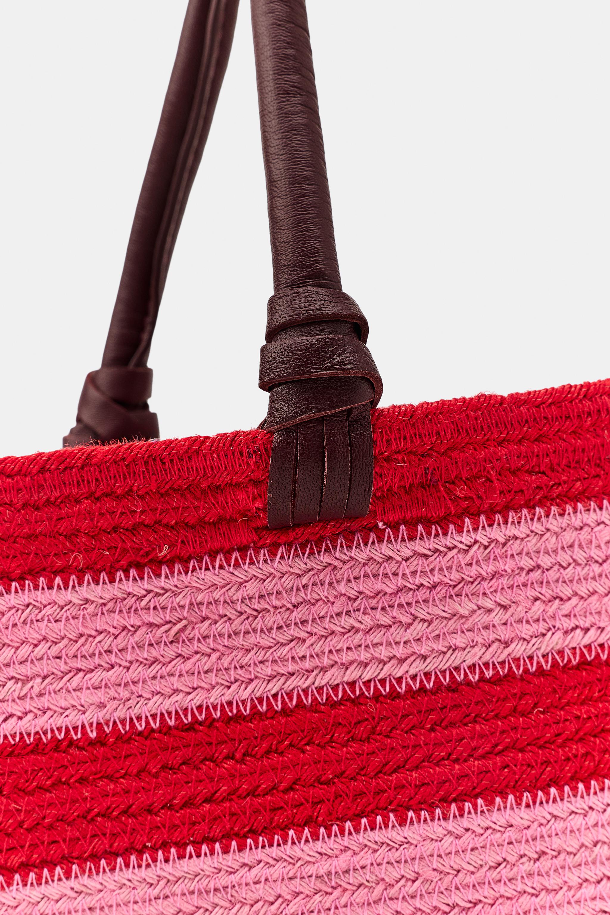 SAC EN JUTE ET CUIR À RAYURES