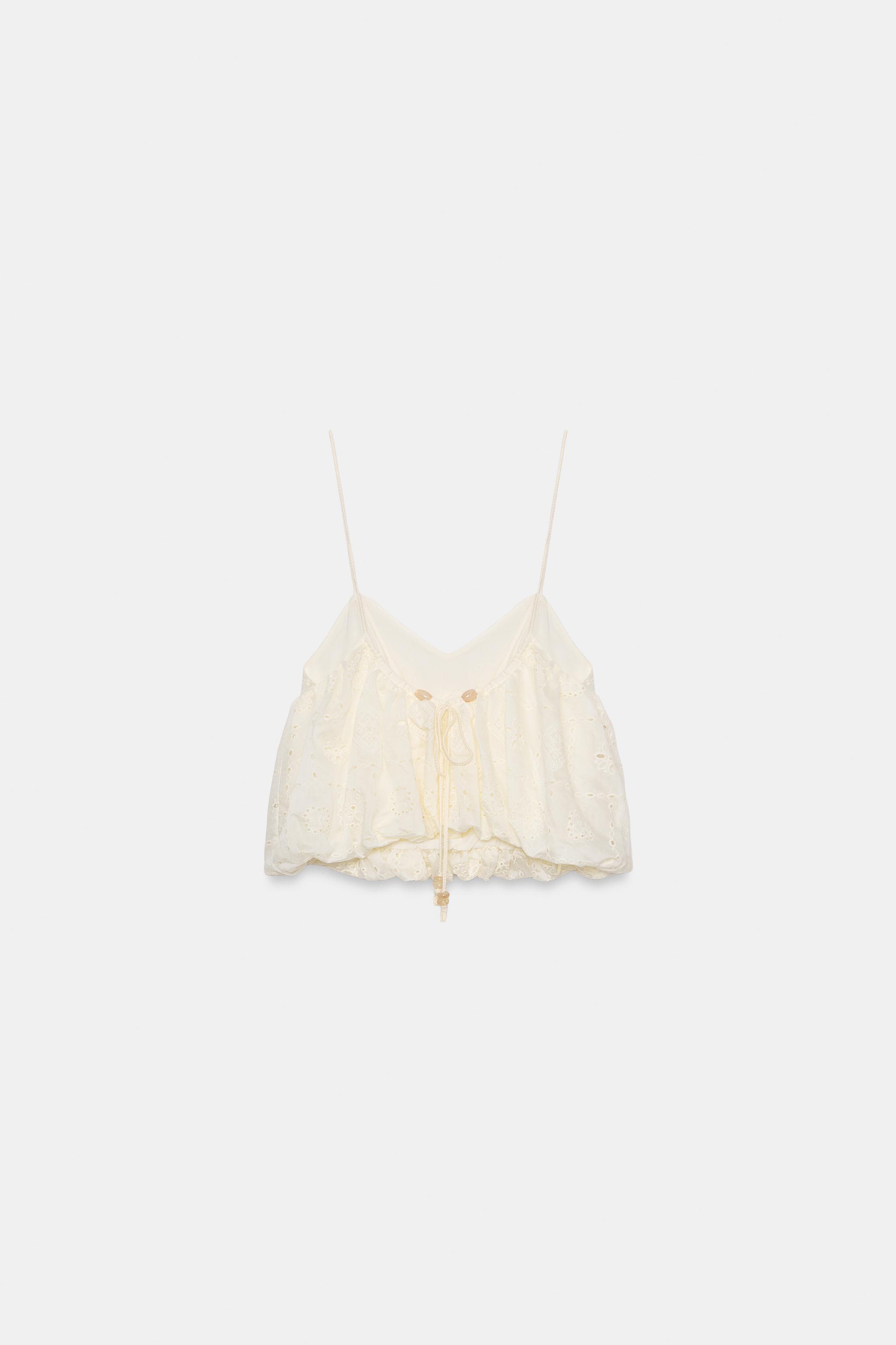 TOP BALLON À BRODERIES AJOURÉES