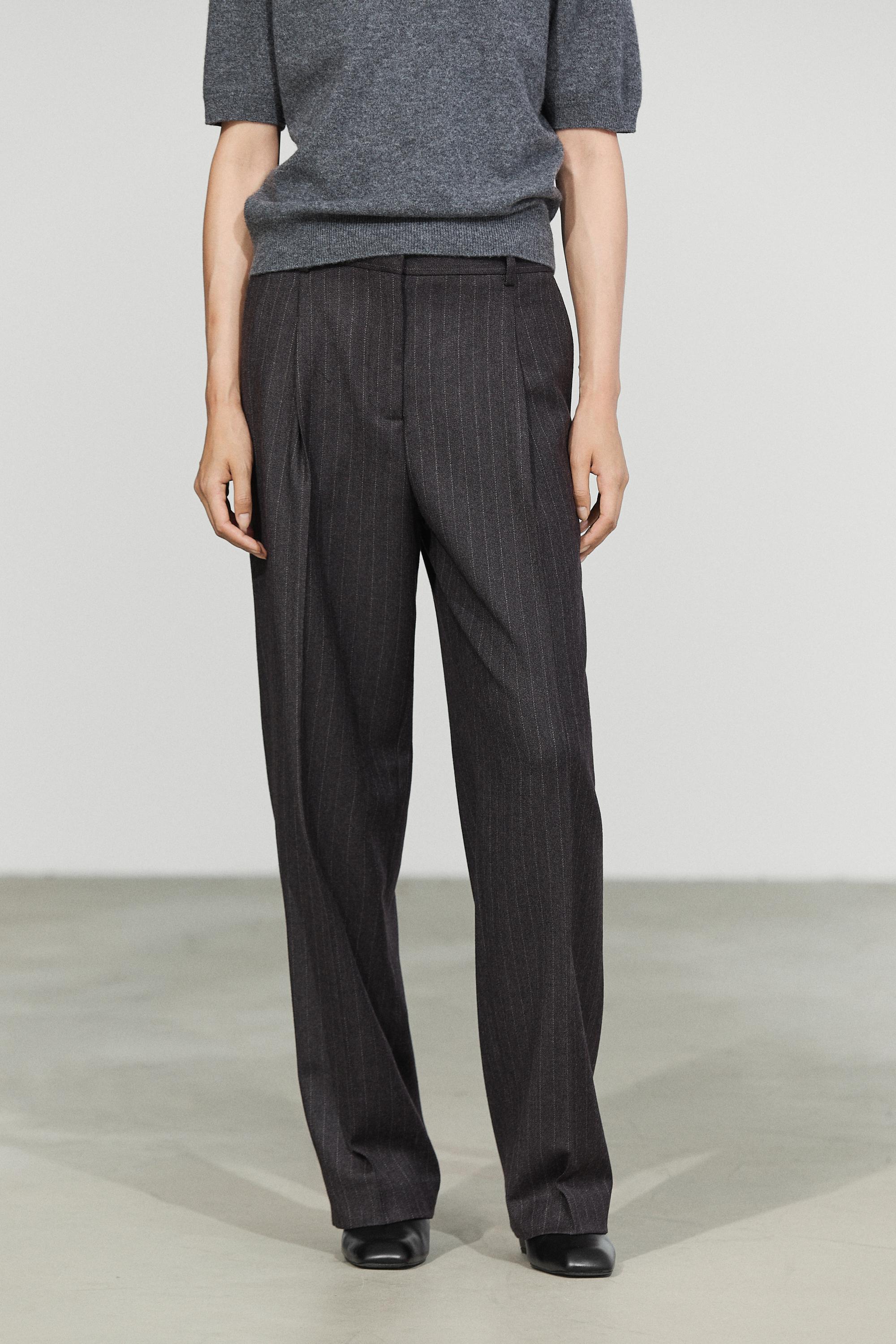 Darted pinstripe suit pants