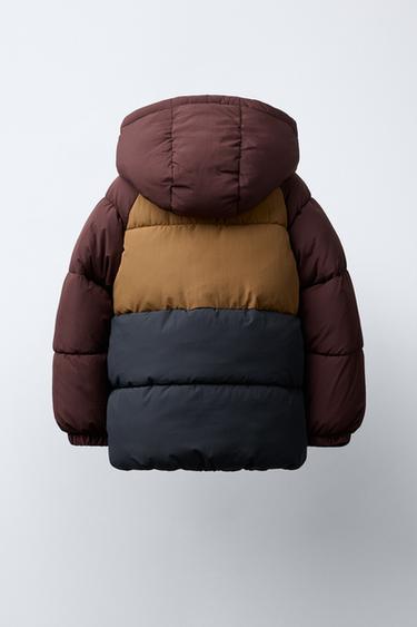 PROŠÍVANÝ KABÁT FLEECOVÝ COLOR BLOCK WATER REPELLENT - Modrá Navy od Zara