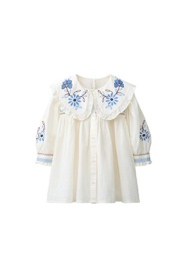 CAMISA CUELLO BOBO FLORES BORDADAS - Crudo de Zara