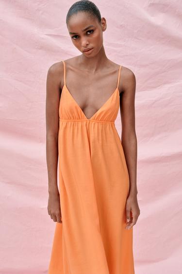 ROBE MIDI FLUIDE À BRETELLES - Mandarine de Zara - Image 1
