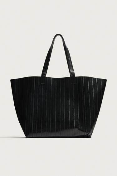 BOLSO SHOPPER PIEL - Negro de Zara
