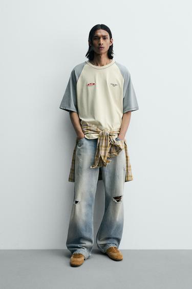 Zara COLOR BLOCK PATCH T-SHIRT - Ecru - Image 0