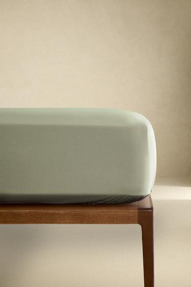 PERCALE FITTED SHEET | 30 CM HIGH (300 THREAD COUNT) - Green marl by Zara