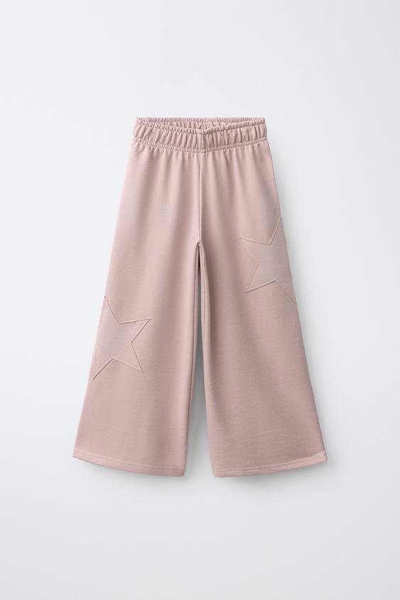 БРЮКИ WIDE LEG С НАШИВКАМИ-ЗВЕЗДАМИ — РОЗОВЫЙ от Zara — изображение 0