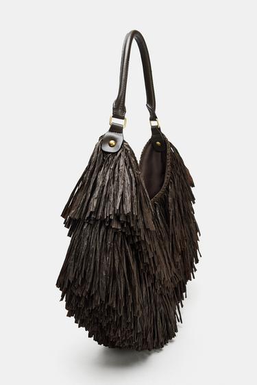 FRINGED TOTE BAG - Chocolate by Zara - Image 3