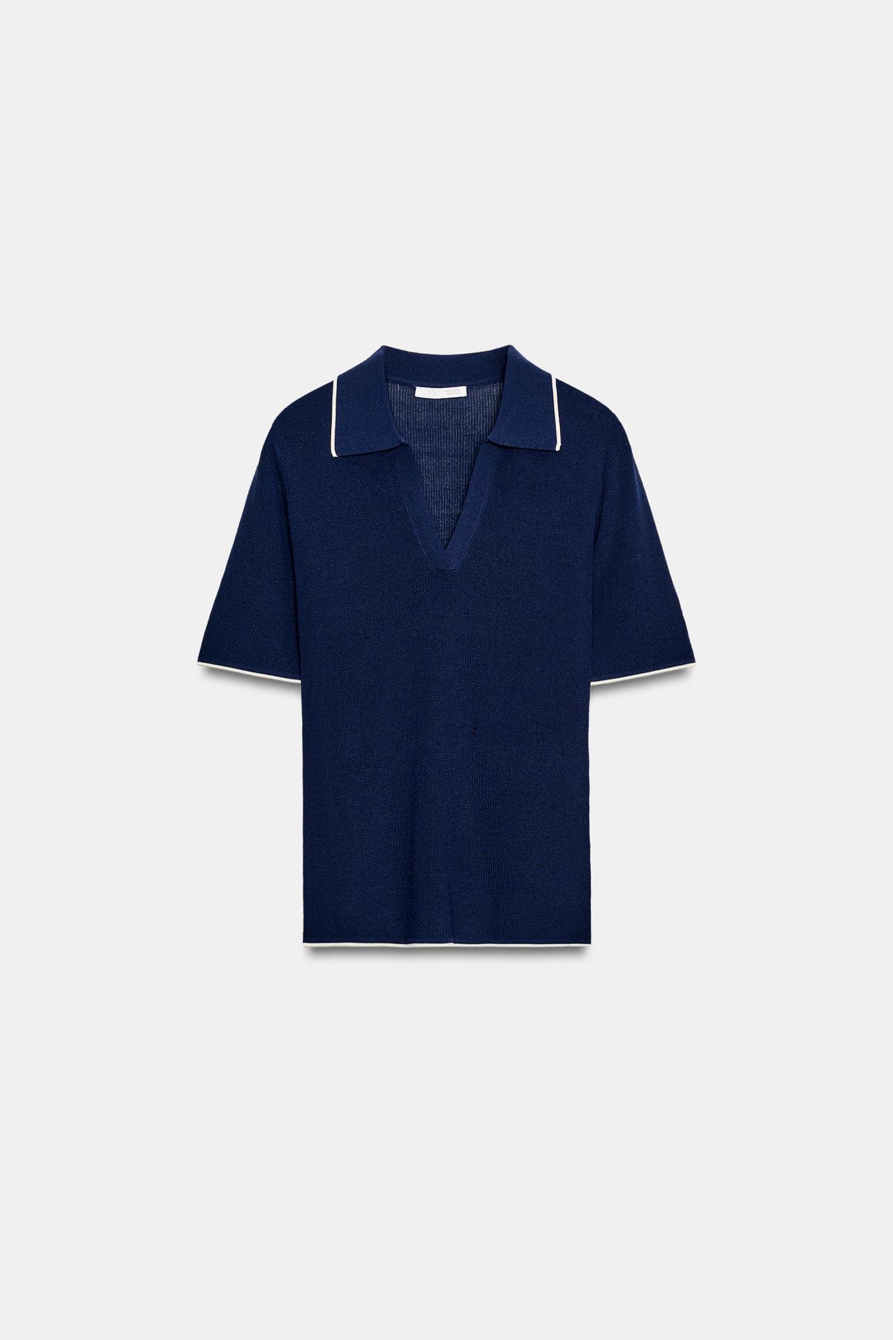 CONTRAST POLO TOP — Ink blue