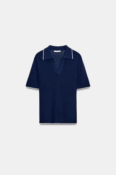 CONTRAST POLO TOP — Ink blue 2